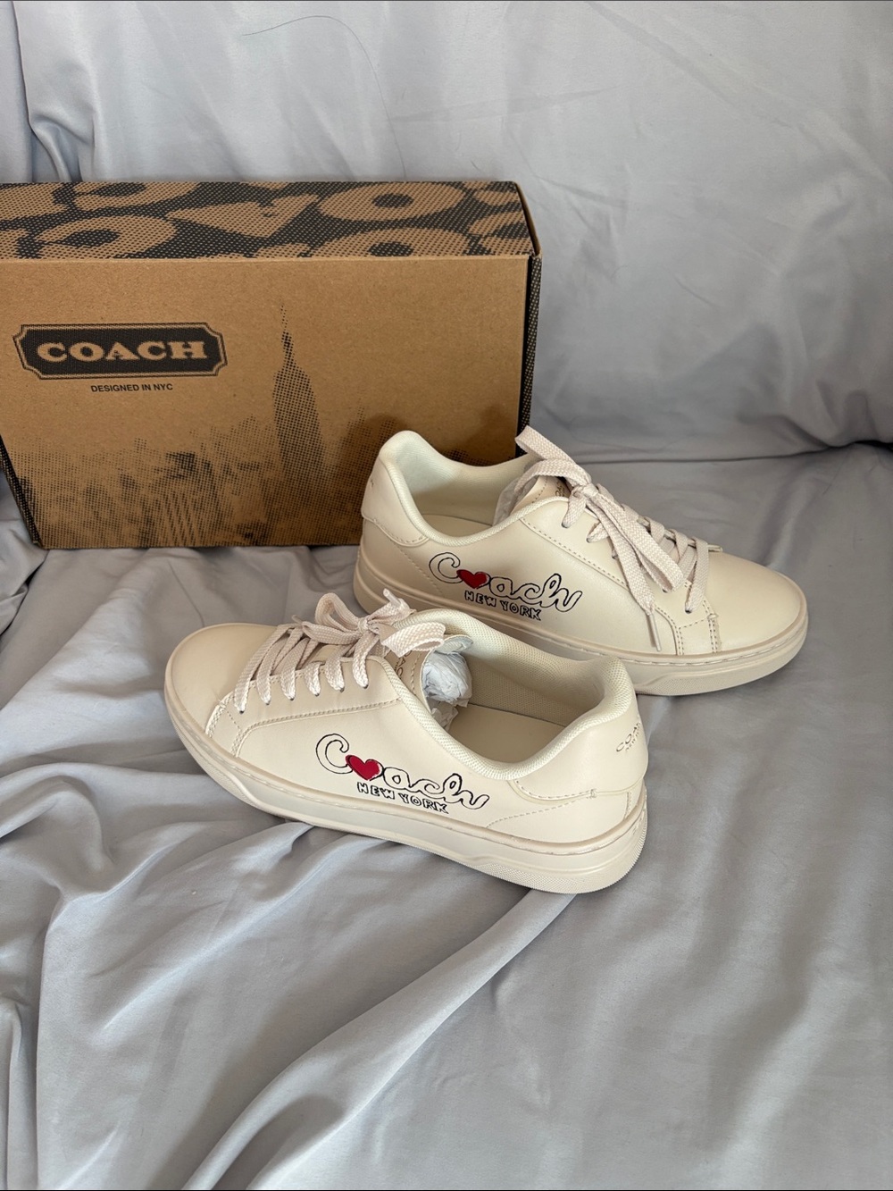 Coach limited edition High Line Leather Sneakers with Red Heart & New York Logo
